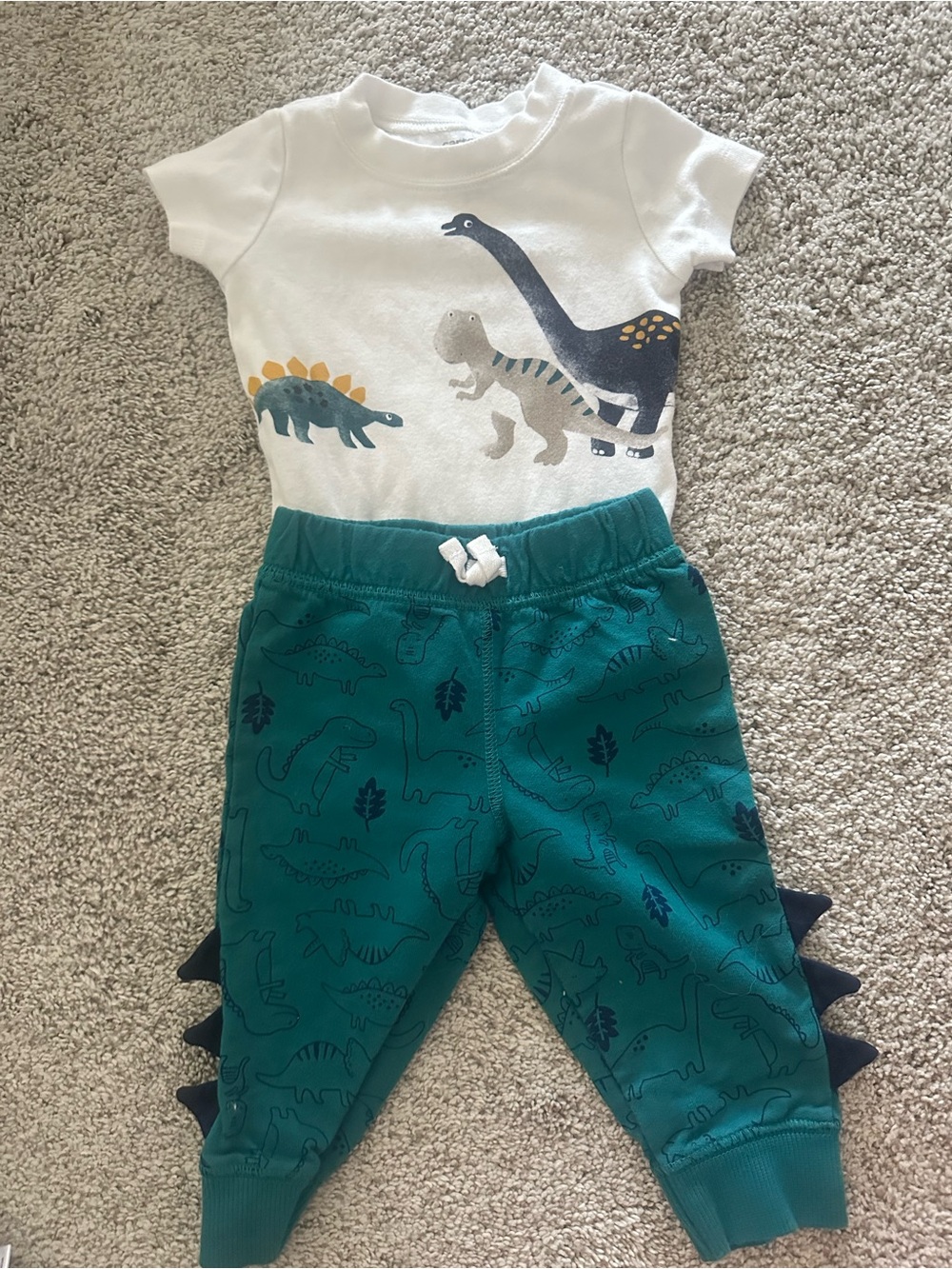 Carter's White Dinosaur Tee and Teal Dino Joggers Set